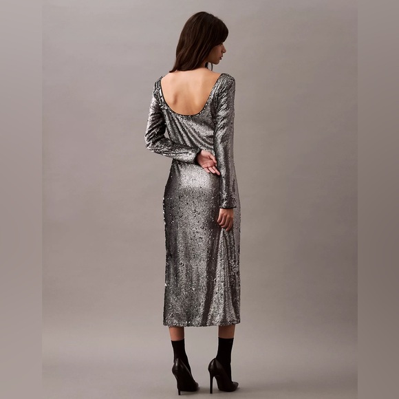 Calvin Klein Silver Sequin Embellished Midi Dress - Dark Grey - Size Small - NWT - Picture 5 of 9